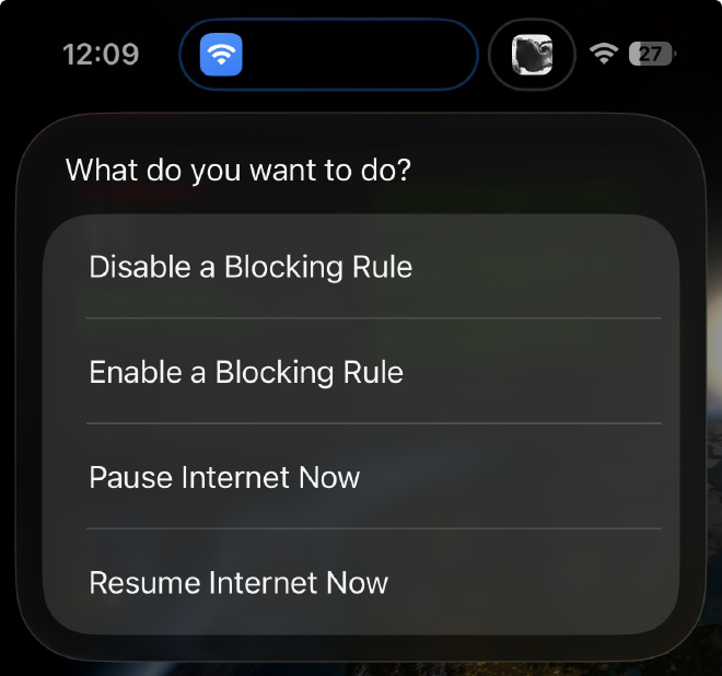 Screenshot of the shortcut in action, displaying several options